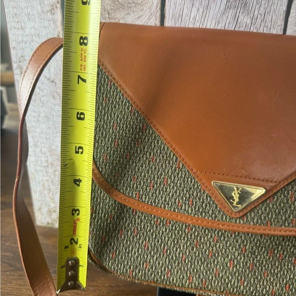 Yves Saint Laurent Olive Green Woven Crossbody with Tan Leather Trim - Picture 6 of 12
